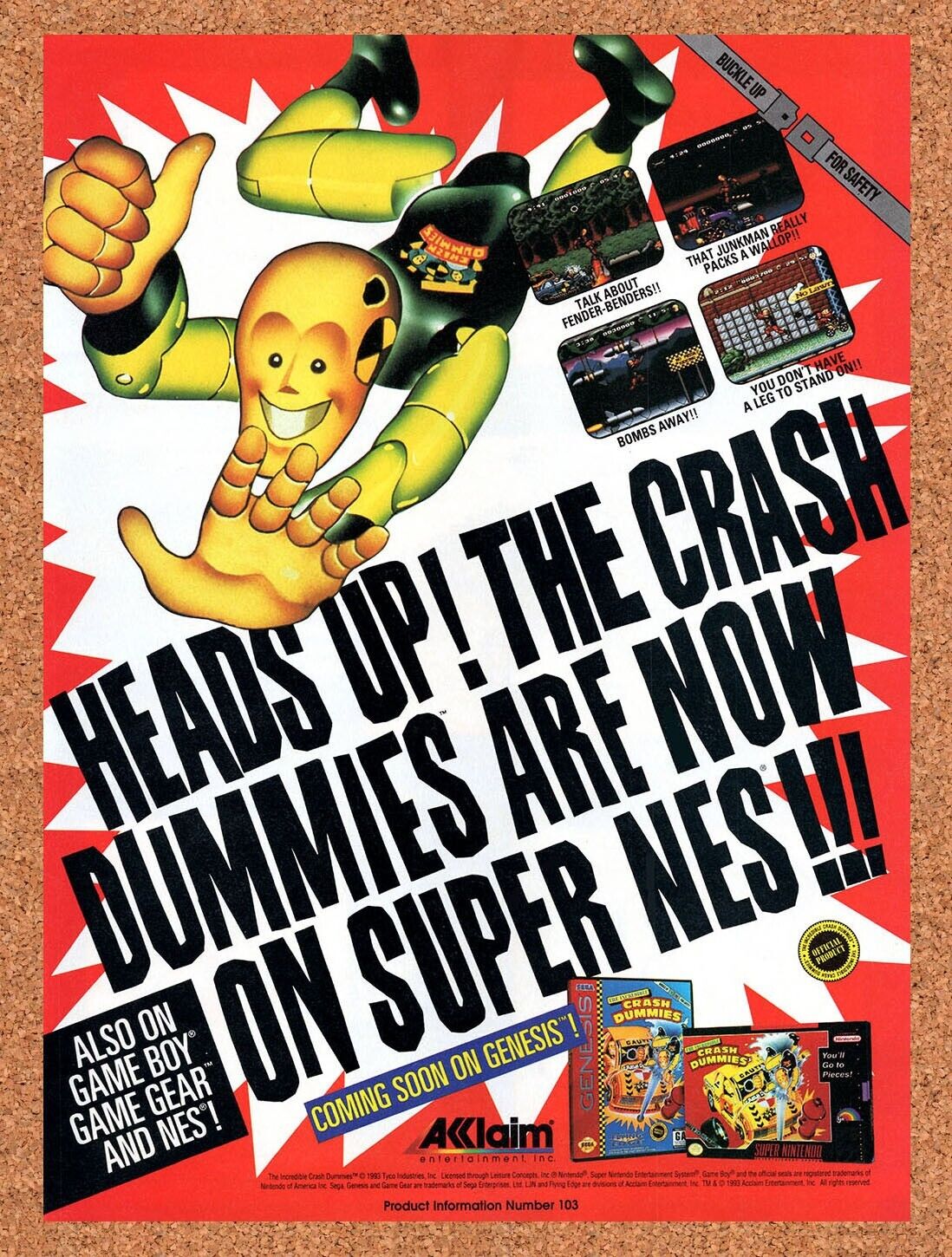 1992 Crash Test Dummies Genesis Original Advertisement / Retro Wall Art v2