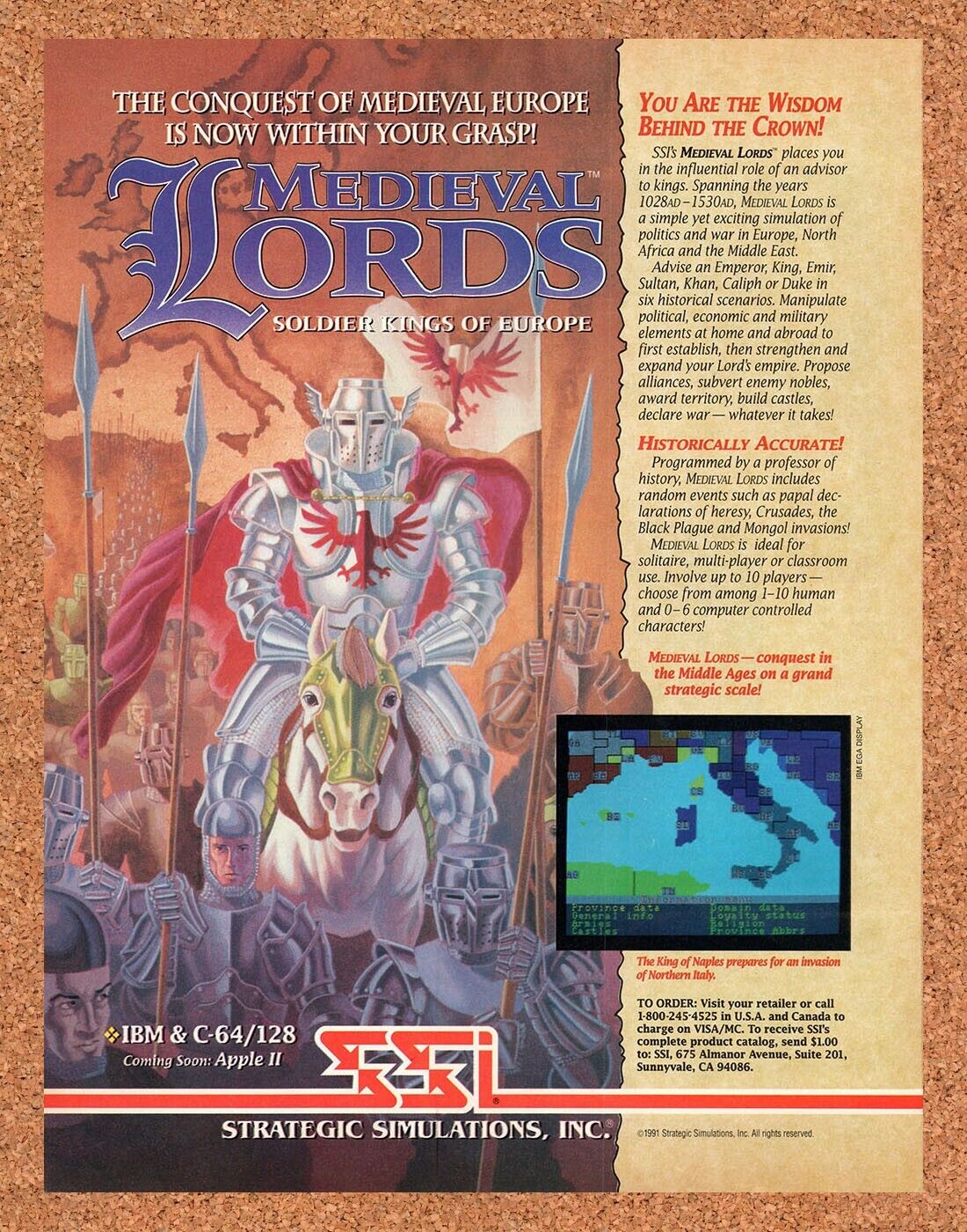 Medieval Lords IBM Original 1991 Vintage Ad - Video Game Art Promo