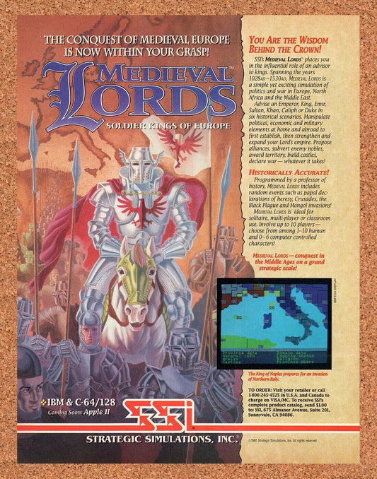 Medieval Lords IBM Original 1990 Vintage Ad - Video Game Art Promo