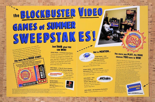 1995 Blockbuster Games Of Summer Sweepstakes Original Ad / Retro Wall Art v14