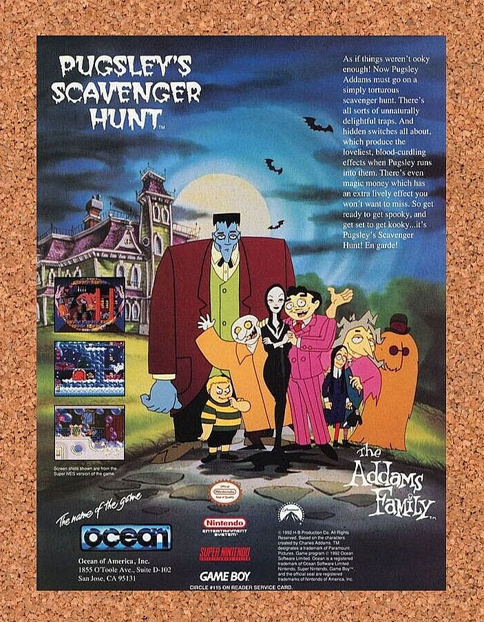 The Addams Family Pugsley's Hunt NES Original 1992 Ad Authentic Game Promo