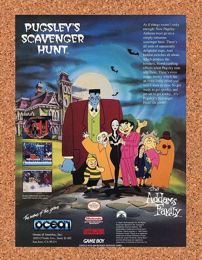 The Addams Family Pugsley's Hunt NES Original 1991 Ad Authentic Game Promo