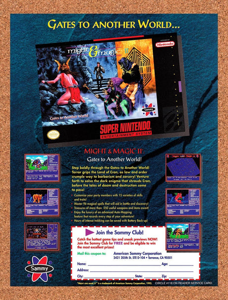 1992 Might & Magic II Gates To Another World SNES Original Ad / Retro Promo v3