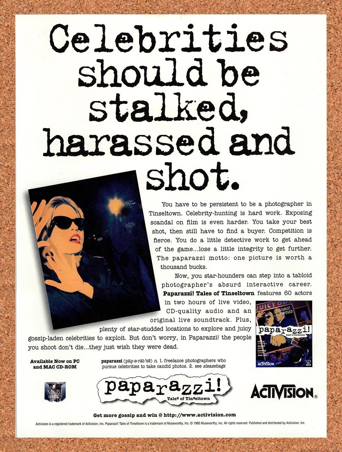 1995 Paparazzi Tales Of Tinseltown PC Original Advertisement / Retro Promo v1