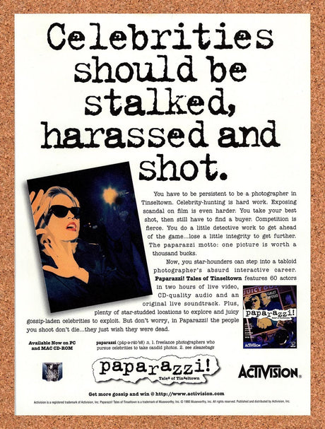 1995 Paparazzi Tales Of Tinseltown PC Original Advertisement / Retro Promo v1