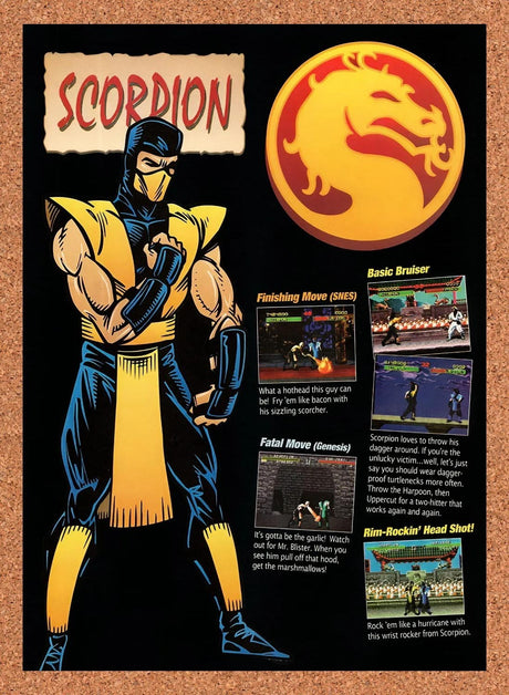 1993 Mortal Kombat Scorpion Profile Original Advertisement / Retro Promo v10