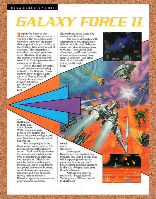 Galaxy Force II Genesis Original Advertisement / Retro Wall Art