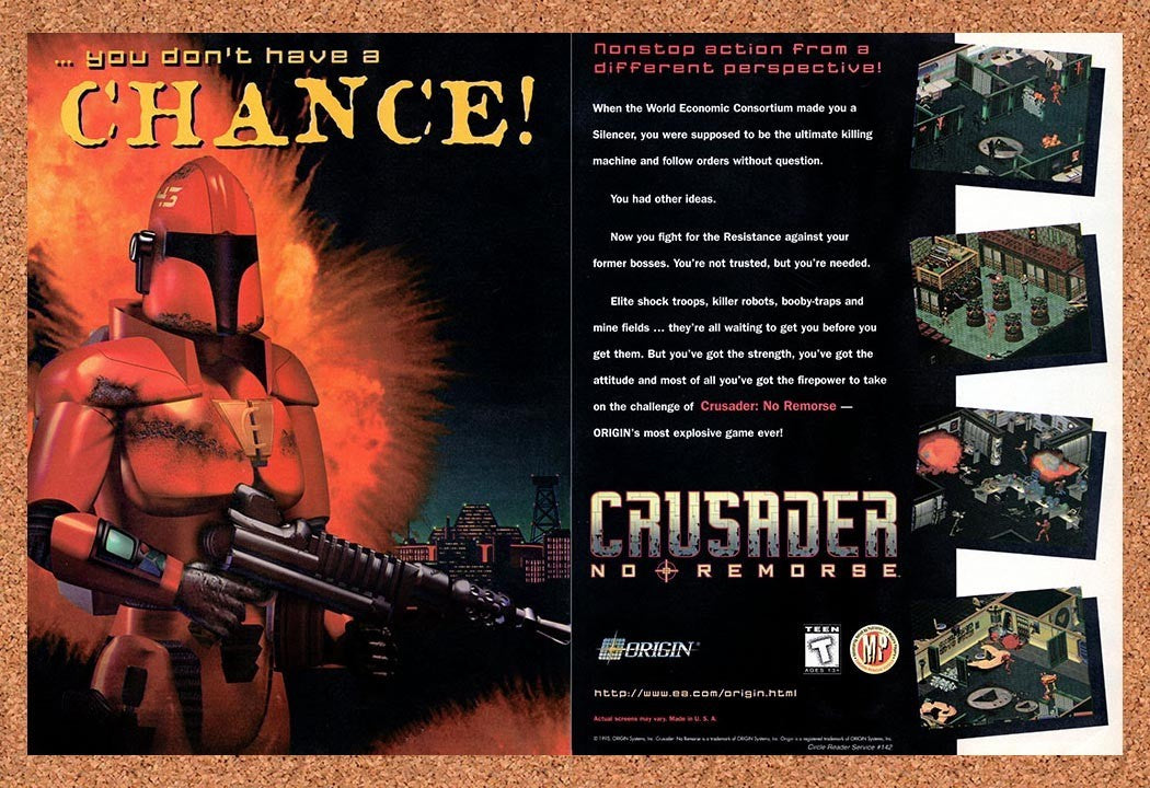 1995 Crusader No Remorse PC Original Advertisement / Retro Promo v2