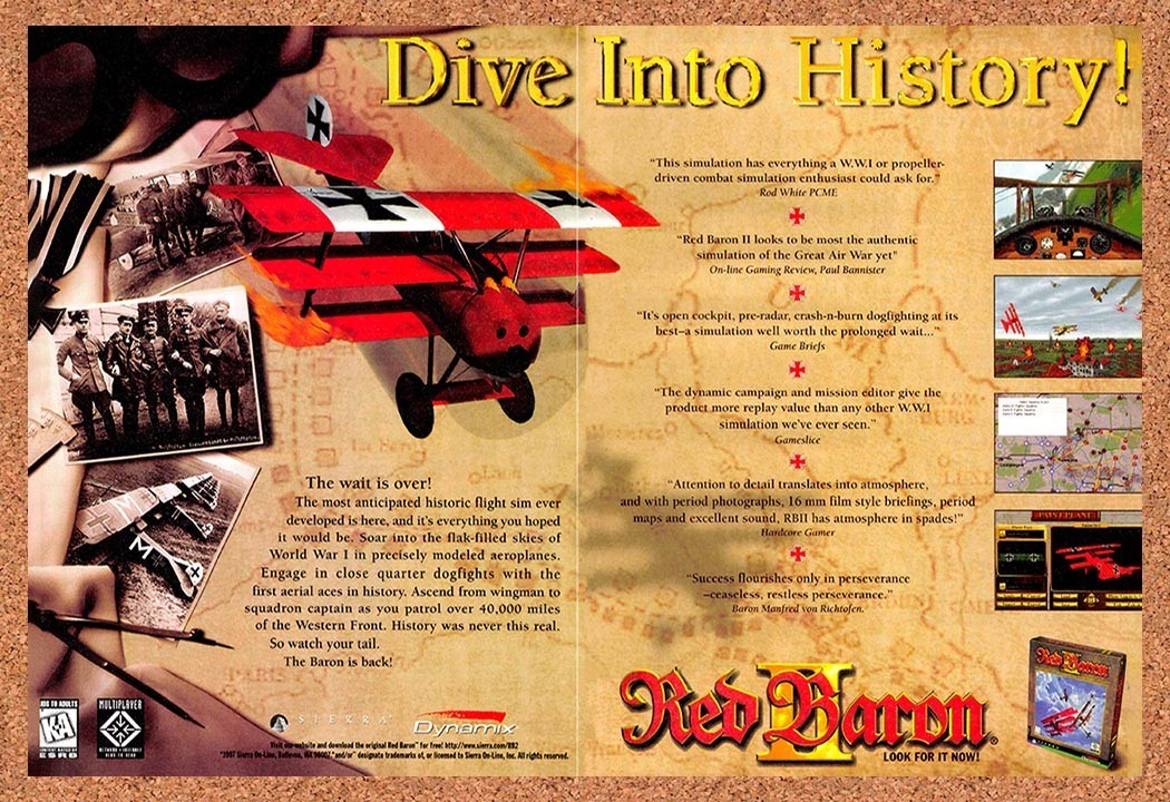 1998 Red Baron II PC Original Advertisement / Retro Promo v2