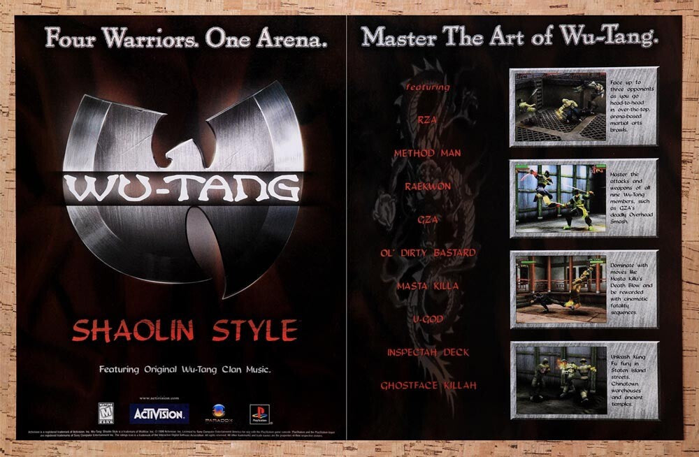 1999 Wu-Tang Shaolin Style PS1 Original Advertisement / Retro Wall Art v2