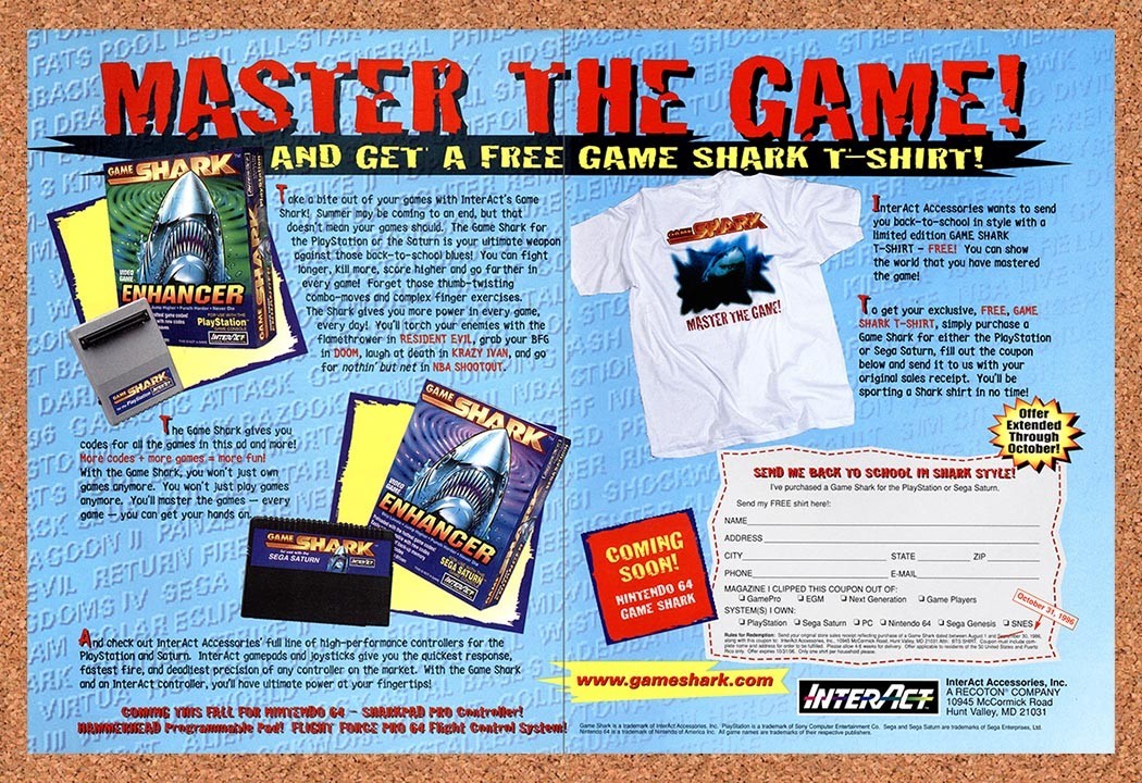 1996 GameShark Nintendo N64 Game Enhancer Original Ad / Promo v2