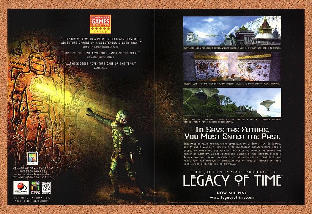 Journeyman Project 3 Legacy Time PC Original 1998 Ad Authentic Video Game Promo