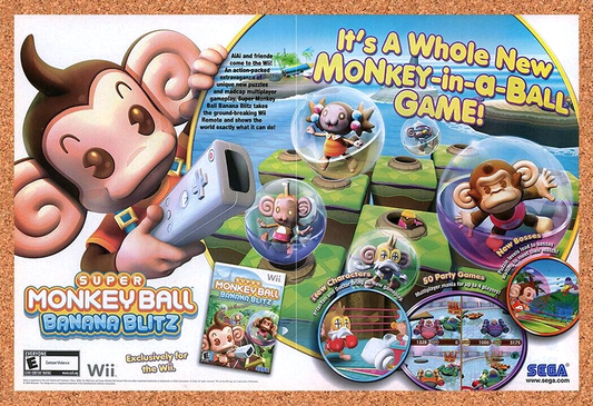 Super Monkey Ball Banana Blitz Wii Original 2006 Ad Authentic Game Promo