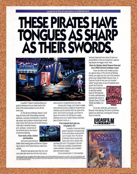 Monkey Island IBM Original 1991 Vintage Ad - Lucas Film Video Game Promo