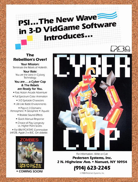 1989 Cyber Cop Commodore 64 Original Advertisement / Retro Wall Art v2