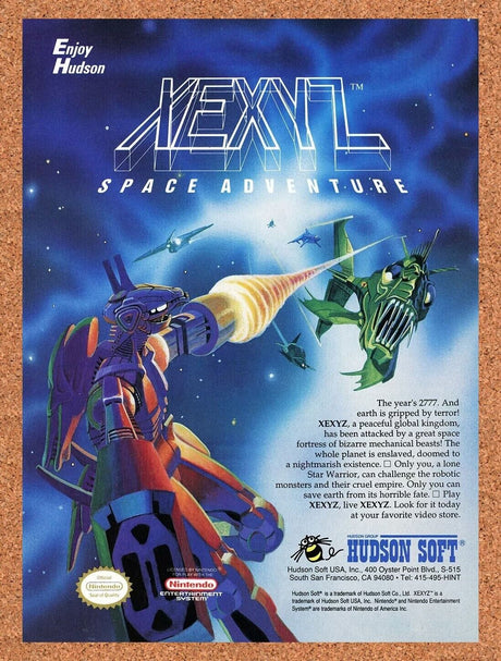XEXYZ NES Original 1990 Ad Authentic Nintendo Video Game Promo v1