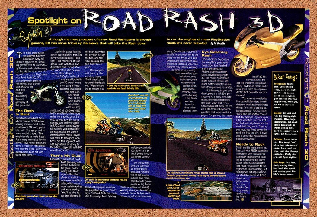 1999 Road Rash 3D PS1 Original Advertisement / Retro Promo vr1