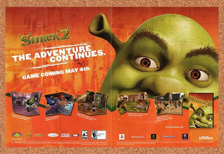 Original 2004 Shrek 2 PS2 Vintage Print Ad - Video Game Promo Wall Art