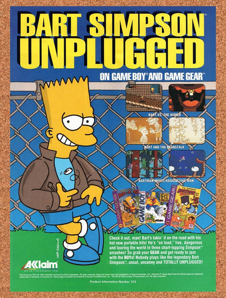 1994 Bart Vs The World Game Boy Game Gear Original Ad / Retro Wall Art v1