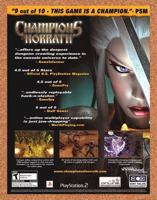 Champions Of Norrath PS2 Original 2003 Print Ad Authentic MMO Video Game Promo