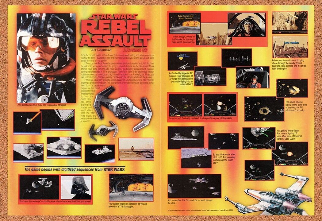 1992 Star Wars Rebel Assault Sega CD Original Advertisement / Retro Wall Art v2