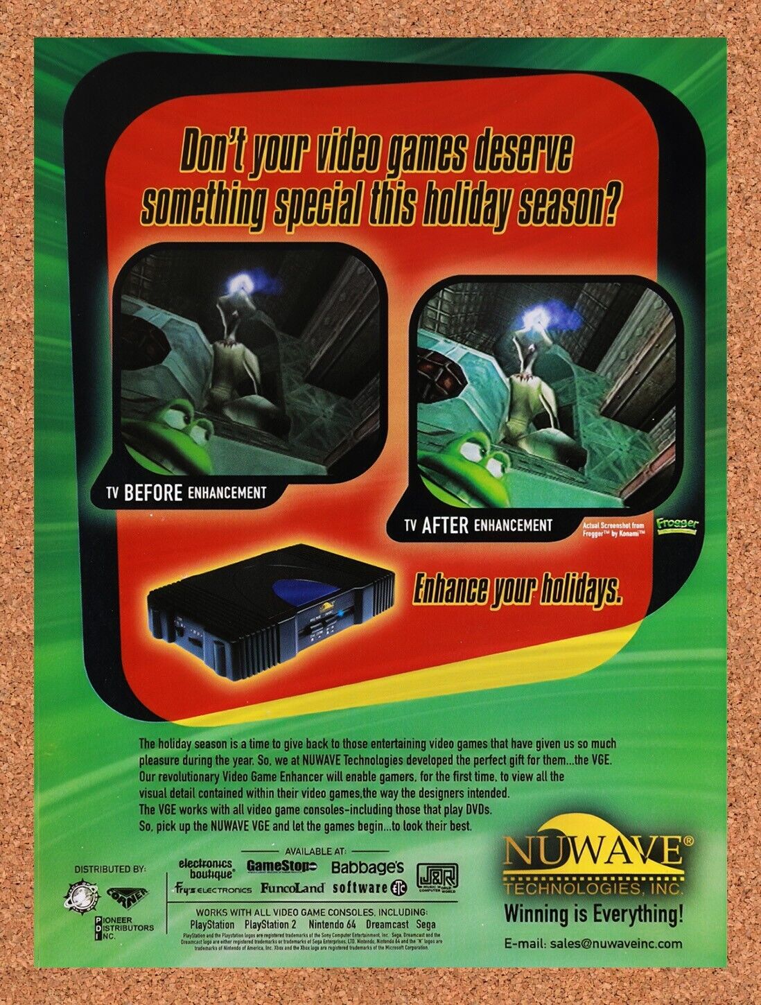 2001 Frogger Nuwave Original Advertisement / Retro Wall Art v3