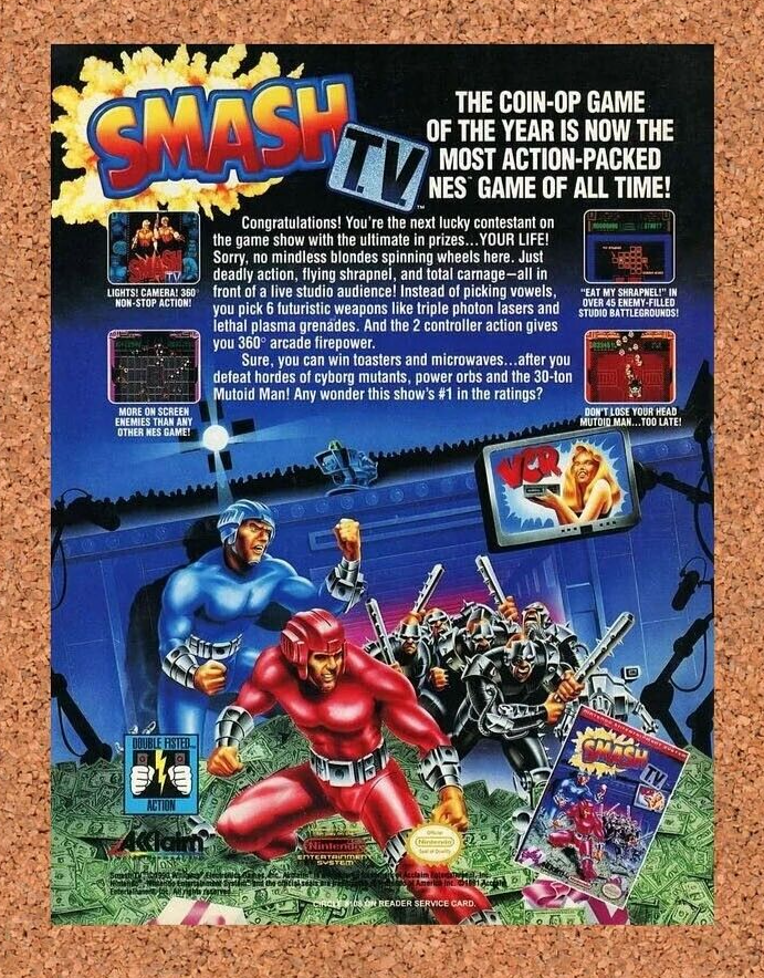 Smash TV NES Original 1992 Ad Authentic Nintendo Arcade Video Game Promo