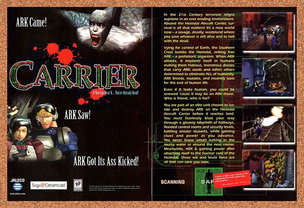 Carrier Dreamcast Original 2000 Vintage Ad - Horror Video Game Promo