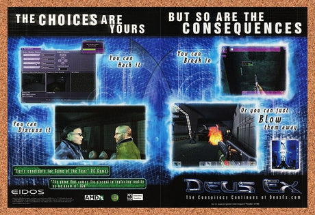 Deus Ex PC Original 2002 Ad Authentic Eidos AMD Stealth FPS Video Game Promo