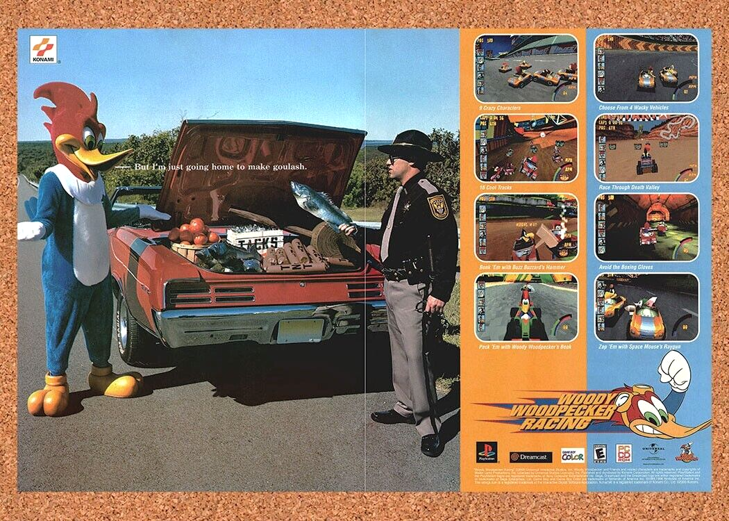 Woody Woodpecker Racing Dreamcast Original 2001 Ad Authentic Video Game Promo