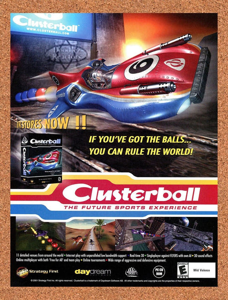 Clusterball PC Original 2001 Ad Authentic 3-D Action Sports Video Game Promo