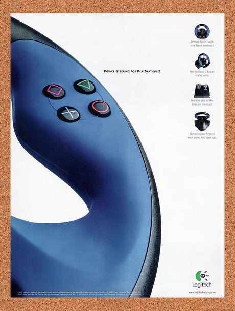 2001 Logitech PS2 Driving Force Original Advertisement / Retro Wall Art v10