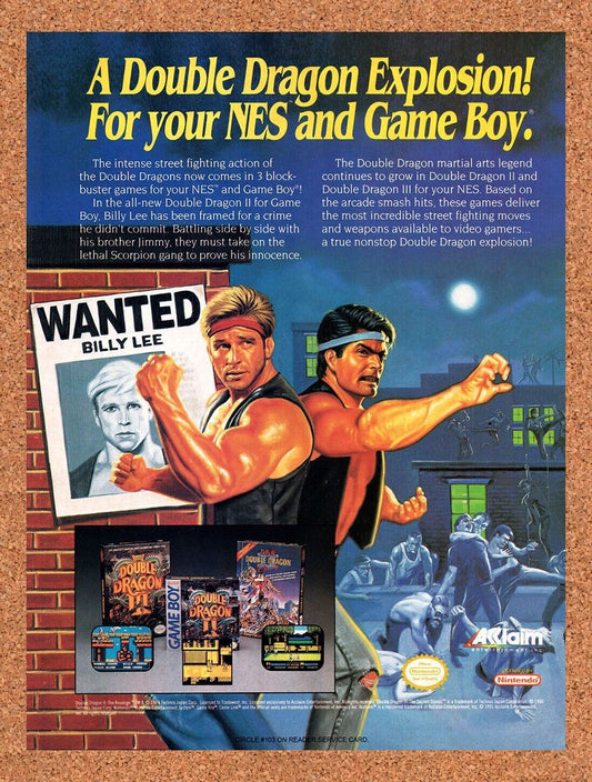 1991 Double Dragon NES Original Advertisement / Retro Wall Art v4