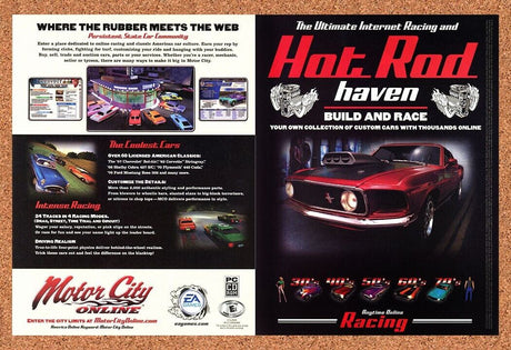 Motor City Online PC Original 2003 Print Ad Authentic Hot Rod Video Game Promo