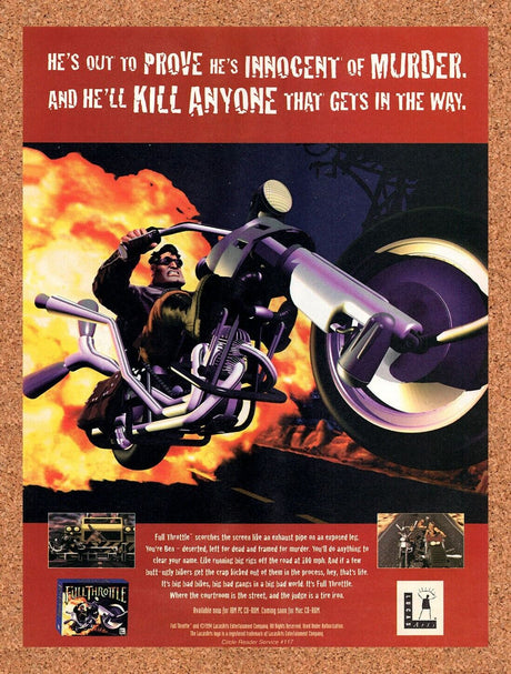 Full Throttle PC Original 1996 Vintage Ad - Video Game Promo