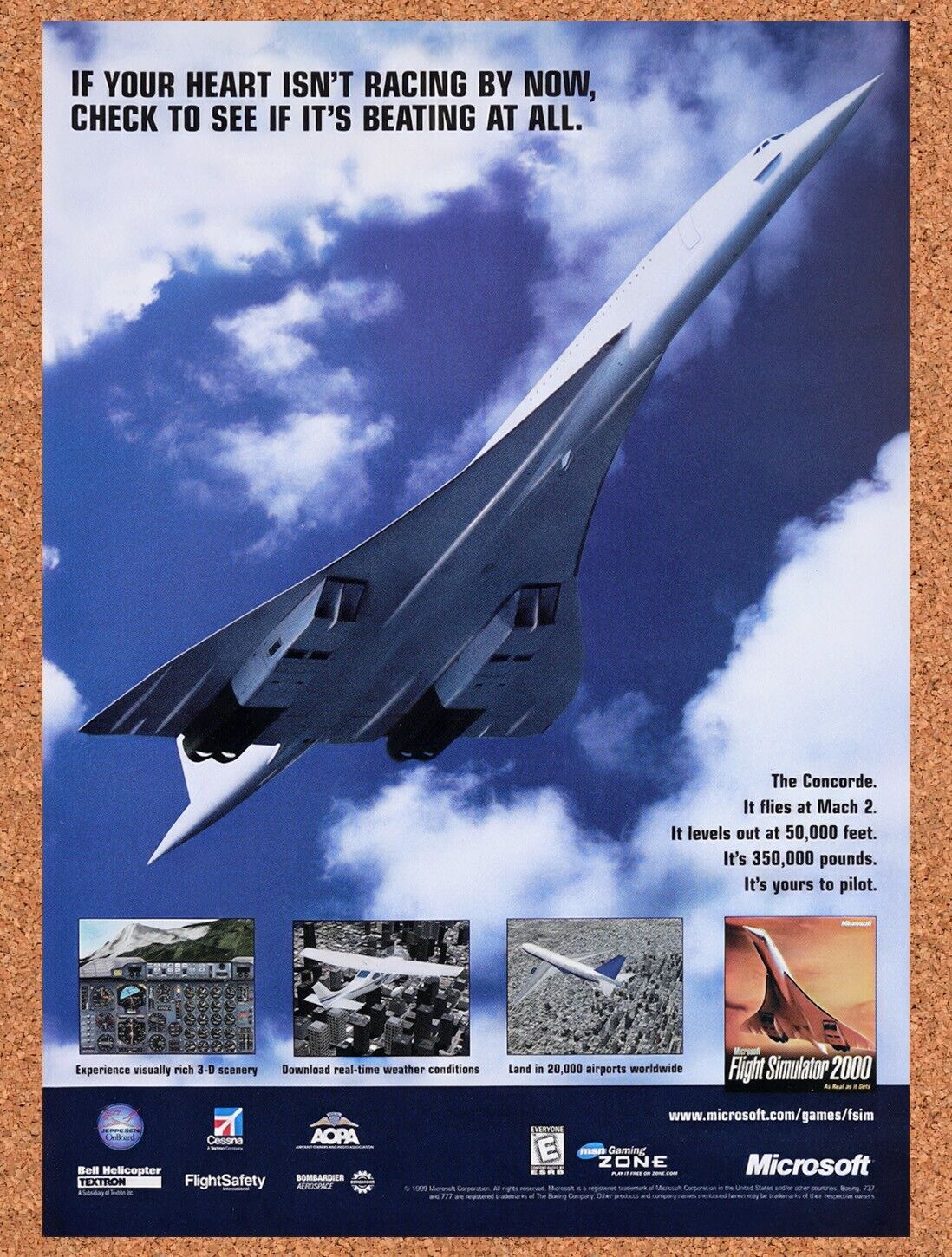 1998 Flight Simulator 2000 PC Original Advertisement / Retro Wall Art v1
