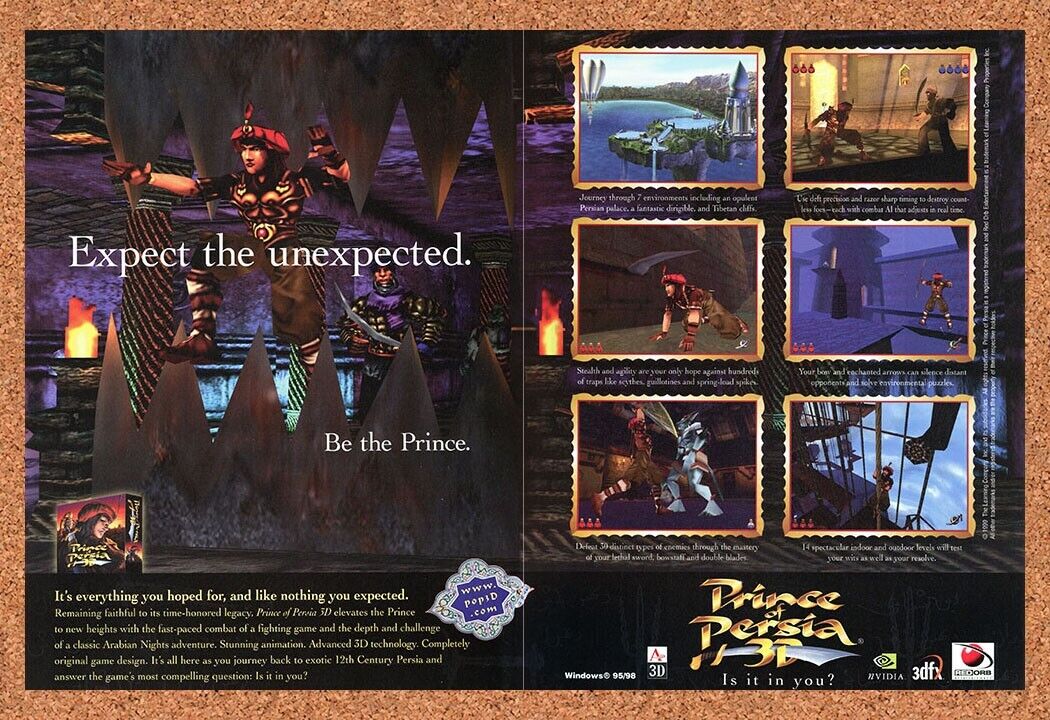 Prince Of Persia 3D Original 1998 Ad Print Authentic nVidia Video Game Promo