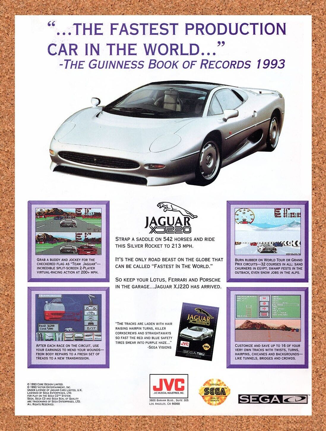 1992 Jaguar XJ220 Genesis Original Advertisement / Retro Wall Art