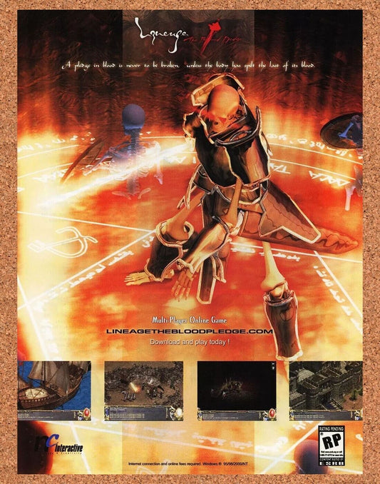 Lineage Blood Pledge PC Original 2002 Ad Authentic Windows RPG Video Game Promo