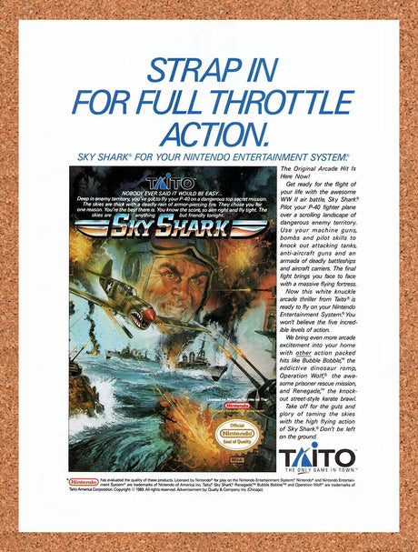 1990 Sky Shark NES Original Advertisement / Retro Wall Art v2