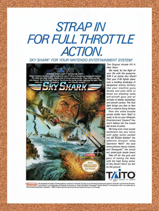 1989 Sky Shark NES Original Advertisement / Retro Wall Art v2