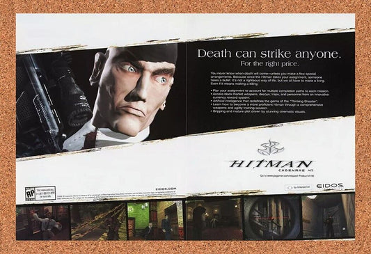 Hitman Codename 47 PC Original 2001 Ad Authentic Eidos Video Game Promo