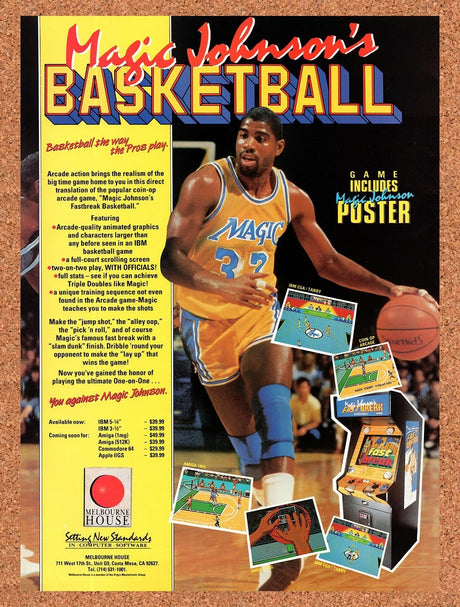 1989 Magic Johnsons Fastbreak Basketball IBM Original Ad / Retro Wall Art v1