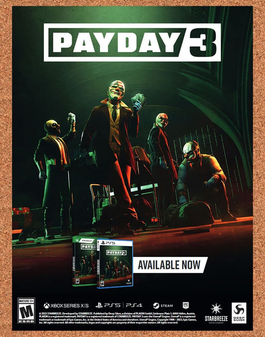 Payday 3 PS5 Original 2022 Vintage Ad - Video Game Promo