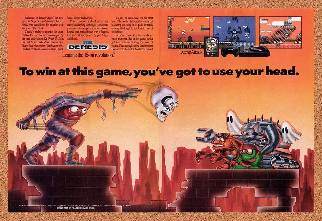 1991 Decap Attack Genesis Original Ad v1