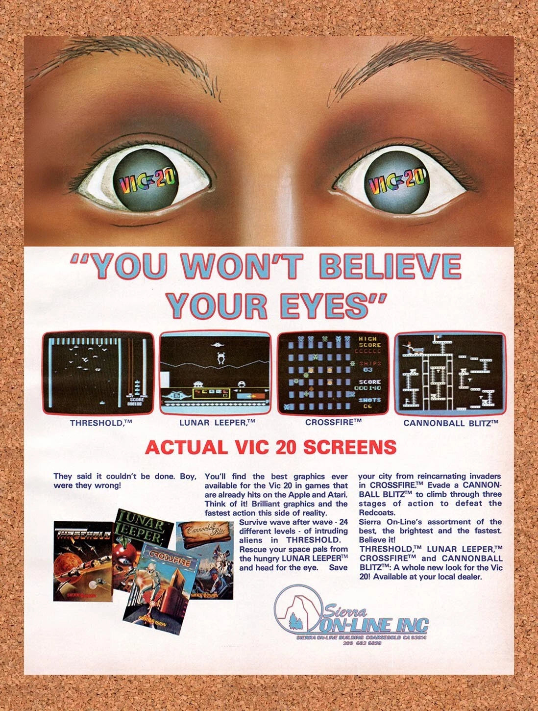 1983 Sierra Online Threshold Vic-20 Games Original Ad v1