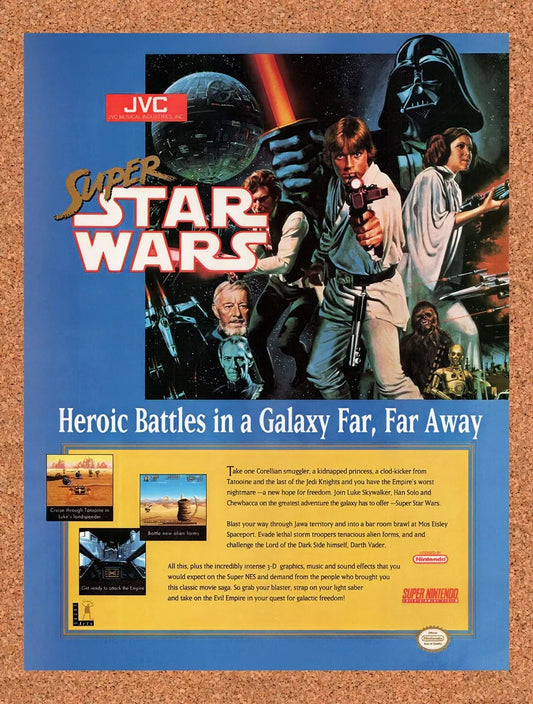 1992 Super Star Wars SNES Original Advertisement / Retro Wall Art v1
