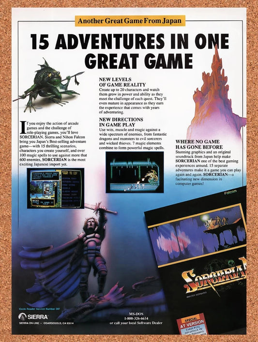 1989 Sorcerian MS-DOS Original Advertisement / Retro Wall Art v1